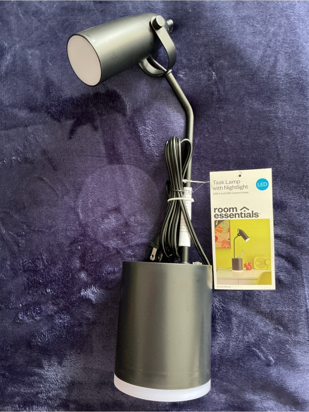 Room Essentials Black LED Task Lamp with Nightlight Accent